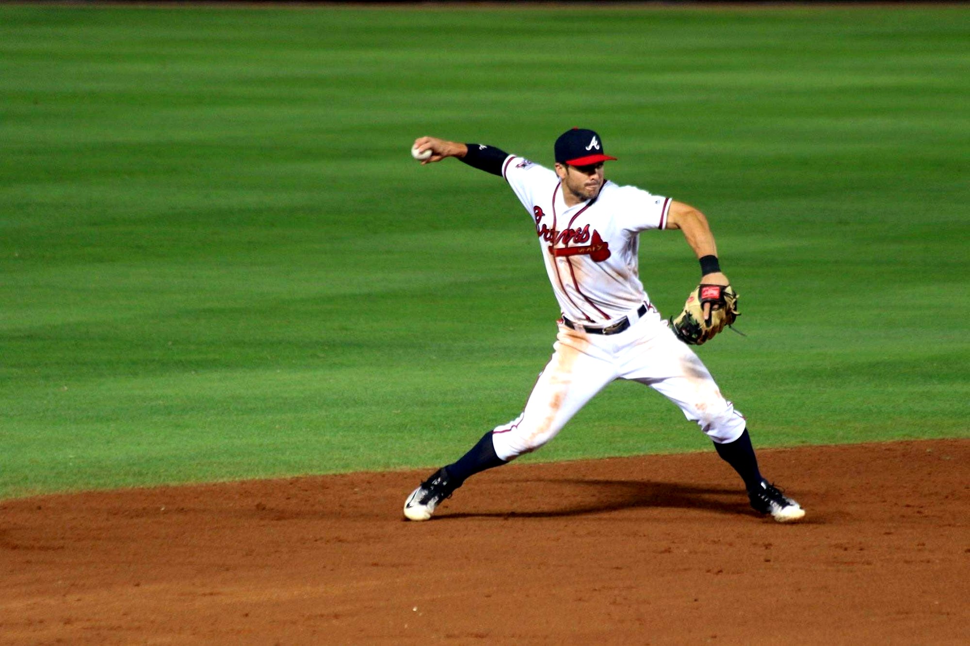 Chase d'Arnaud makes an infield throw for the Atlanta Braves.